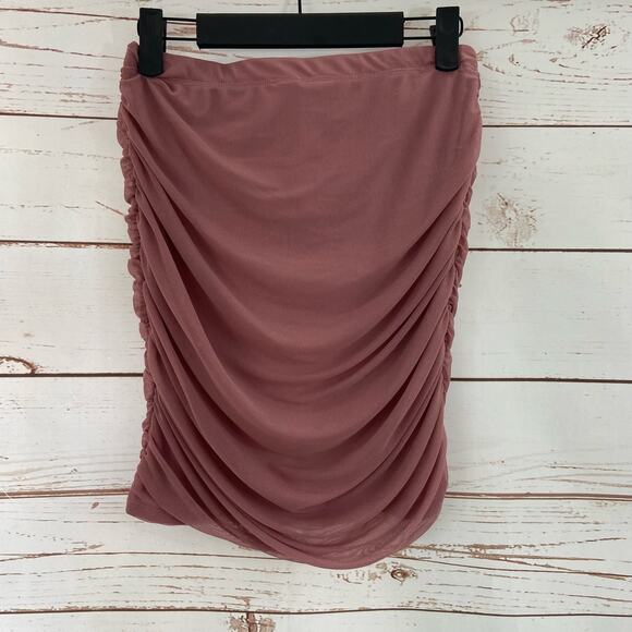 Windsor M Mauve Pink Ruched Mesh High Rise Pull On Mini Skirt - Picture 6 of 8